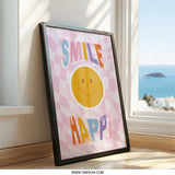 Smile Happy Wall Art, Retro Smiley Face Print, Cheerful Home Decor, Trendy Poster, Positive Vibes Art, 70s Inspired Aesthetic - Tawshia