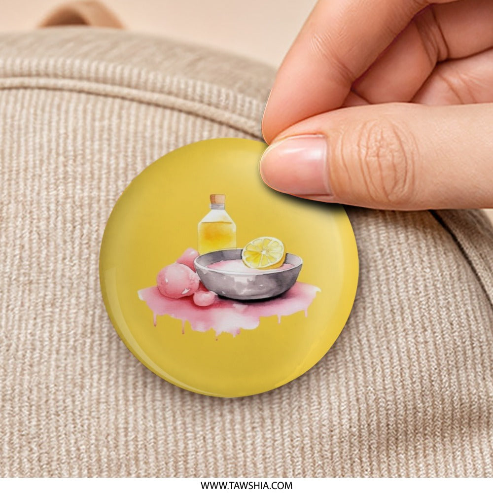 Lemon Still Life Pinback Button, Watercolor Painting Badge, Pink Lemonade Art, Gift for Her, Summer Aesthetic Accessories - Tawshia