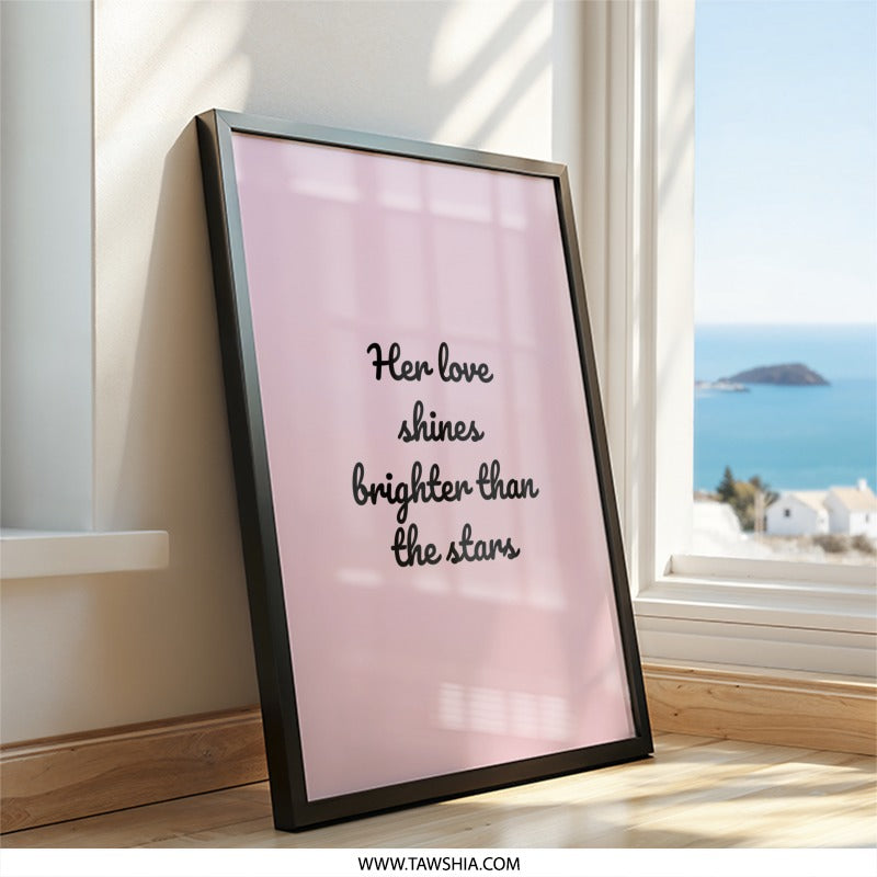 Love Shines Wall Art, Brighter Than Stars, Inspirational Decor, Quote Print, Minimalist Art, Bedroom Decor, Gift for Her, Pink Wall Art - Tawshia