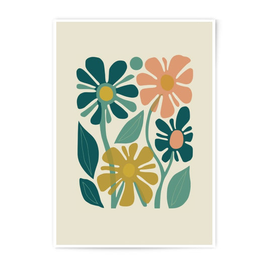 Retro Floral Photographic Print, 70s Flower Power Wall Art, Colorful Botanical Illustration, Vintage Inspired Home Decor - Tawshia