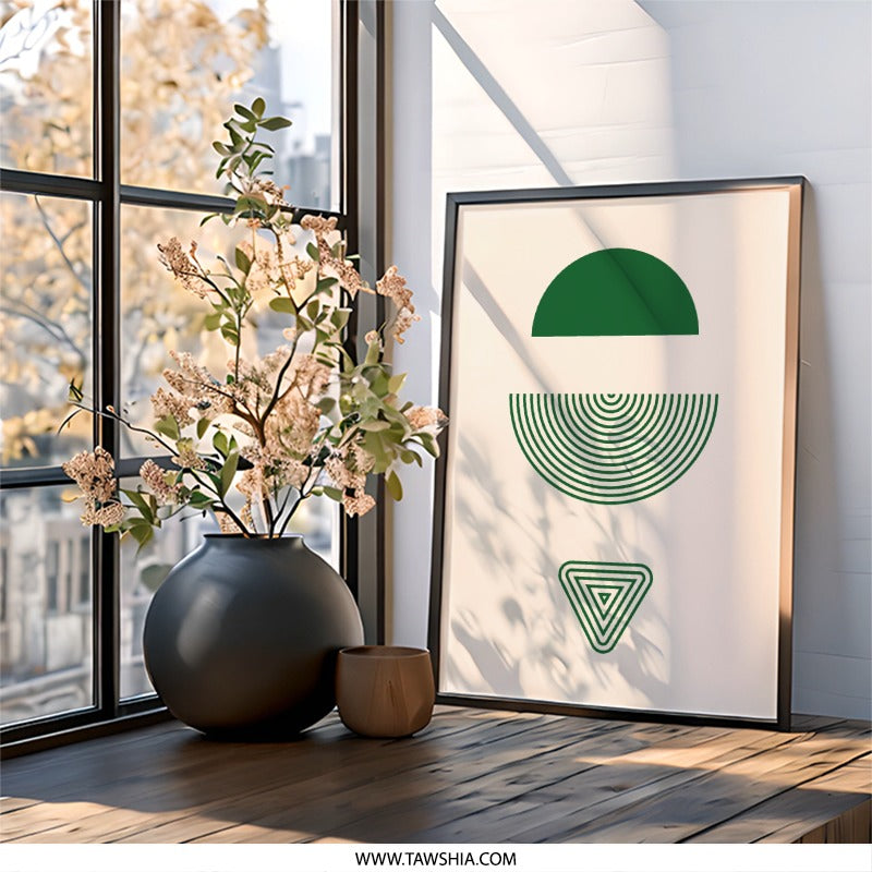 Abstract Geometric Wall Art, Modern Shapes Print, Minimalist Wall Decor, Green Beige Art Print, Contemporary Art, Home Decor - Tawshia