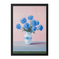 Blue Flowers Still Life Wall Art, Floral Painting Print, Vase Art Print, Contemporary Art, Home Decor, Pink and Blue Art, Modern Floral Art - Tawshia