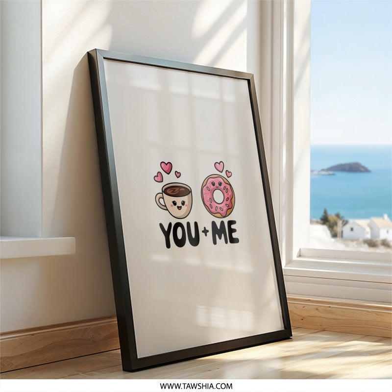 You and Me Art Print, Coffee and Donut Wall Art, Kawaii Food Art, Cute Home Decor, Sweet Treat Art, Friendship Gift, Love Wall Art - Tawshia