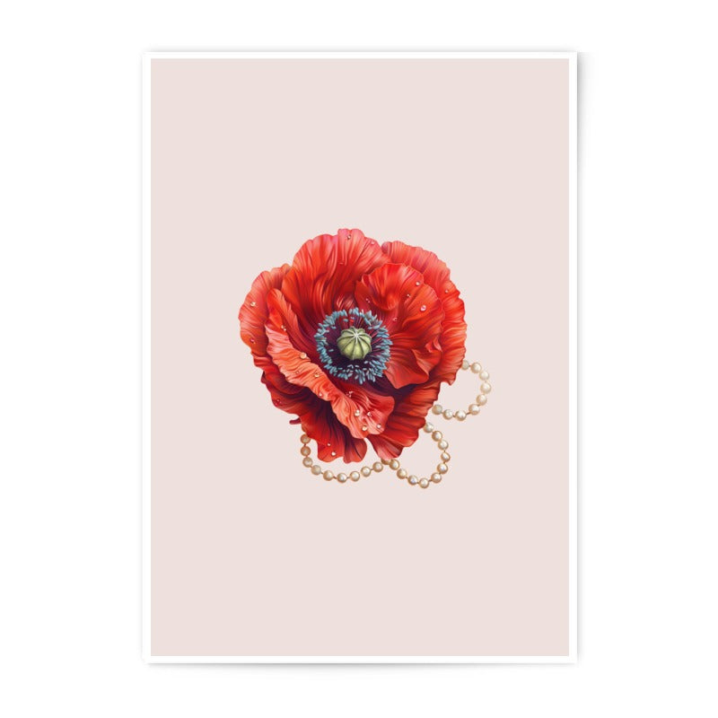 Red Poppy Flower Photographic Prints, Botanical Wall Art, Floral Home Decor, Pearl Jewelry Art Prints, Nature Inspired Gift, Fine Art Print - Tawshia