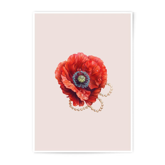 Red Poppy Flower Photographic Prints, Botanical Wall Art, Floral Home Decor, Pearl Jewelry Art Prints, Nature Inspired Gift, Fine Art Print - Tawshia