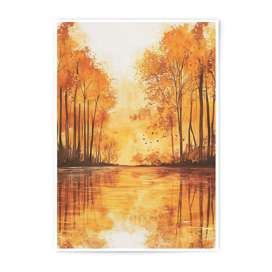 Autumn Lake Photographic Print, Golden Trees Reflection, Nature Art Print, Landscape Photography, Fall Decor, Wall Art, Home Decor - Tawshia