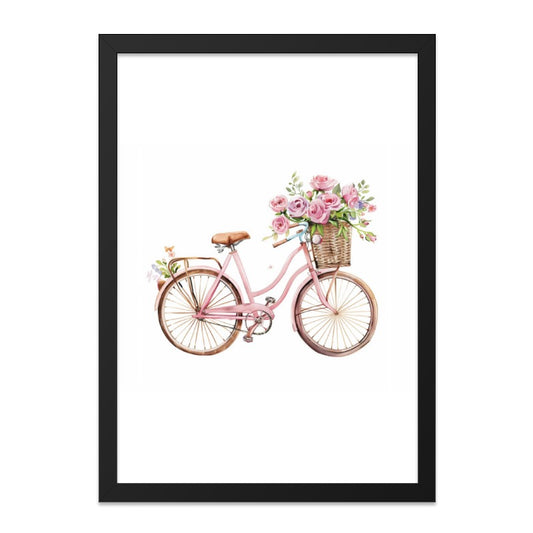 Pink Bicycle Wall Art, Floral Bike Print, Vintage Bicycle Decor, Flower Basket Art, Watercolor Bike Artwork, Home Decor, Cute Bicycle - Tawshia