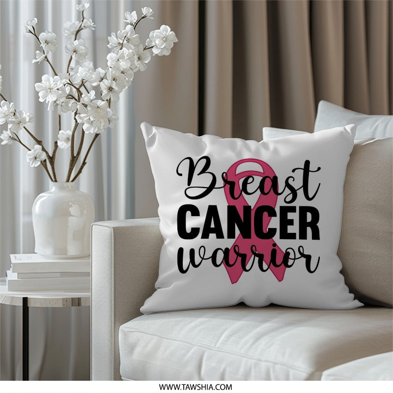 Breast Cancer Warrior Pillow, Pink Ribbon Design, Inspirational Gift, Survivor Support, Hope Decor, Awareness Pillow, Fight Like a Girl - Tawshia