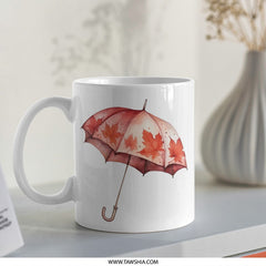 Fall Umbrella Mug, Autumn Leaves Design, Seasonal Drinkware, Coffee Mug, Tea Cup, Cozy Gift, Fall Decor, Thanksgiving Gift Idea SKU: MG10004205 - Tawshia