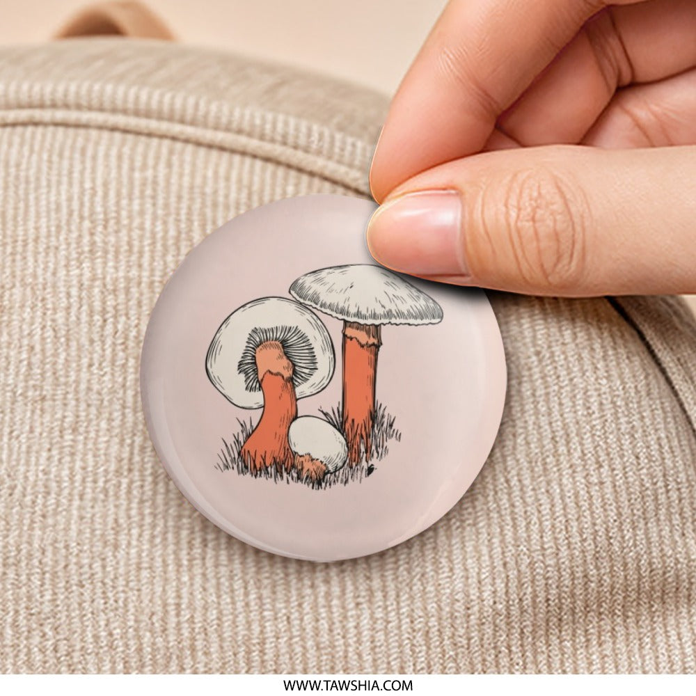 Mushroom Pinback Button, Fungi Badge, Nature Lover Gift, Vintage Style Pin, Mushroom Illustration, Botanical Art, Unique Accessory - Tawshia