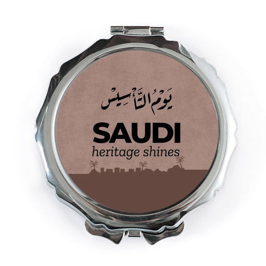 Saudi National Day Pocket Mirror, Kingdom of Saudi Arabia, Arabic Calligraphy, Saudi Heritage, Travel Souvenir, Saudi Arabia Gift - Tawshia