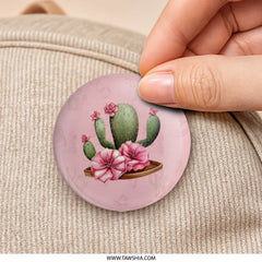 Cactus Flower Pinback Button, Desert Bloom Badge, Pink Floral Pin, Botanical Jewelry, Cute Pin, Trendy Button, Cactus Lover Gift - Tawshia