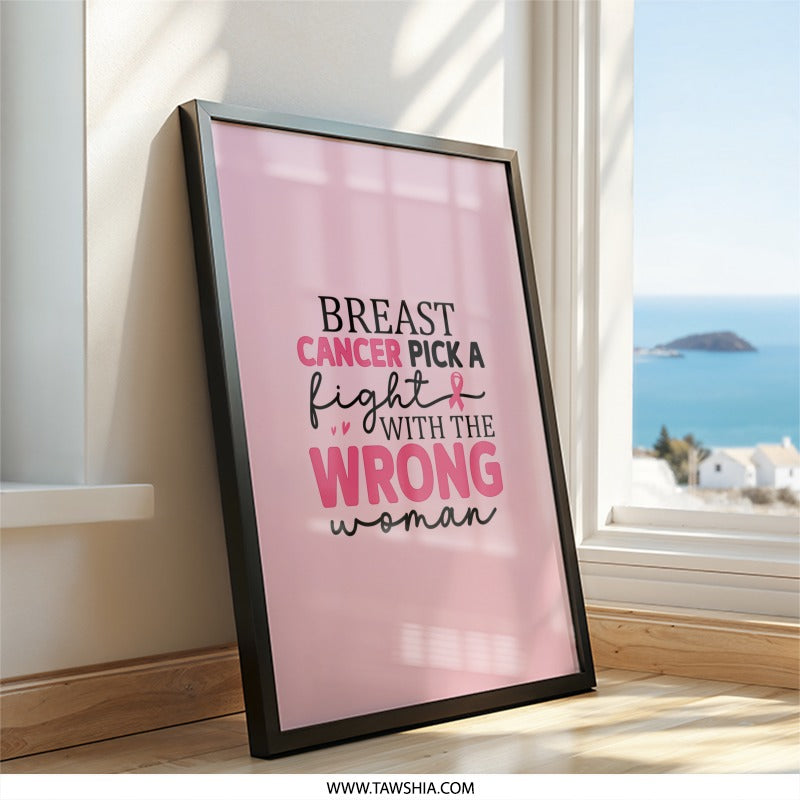 Breast Cancer Awareness Framed Wall Art, Pick A Fight Gift, Pink Ribbon Decor, Inspirational Art, Survivor Gift, Strong Woman Art - Tawshia