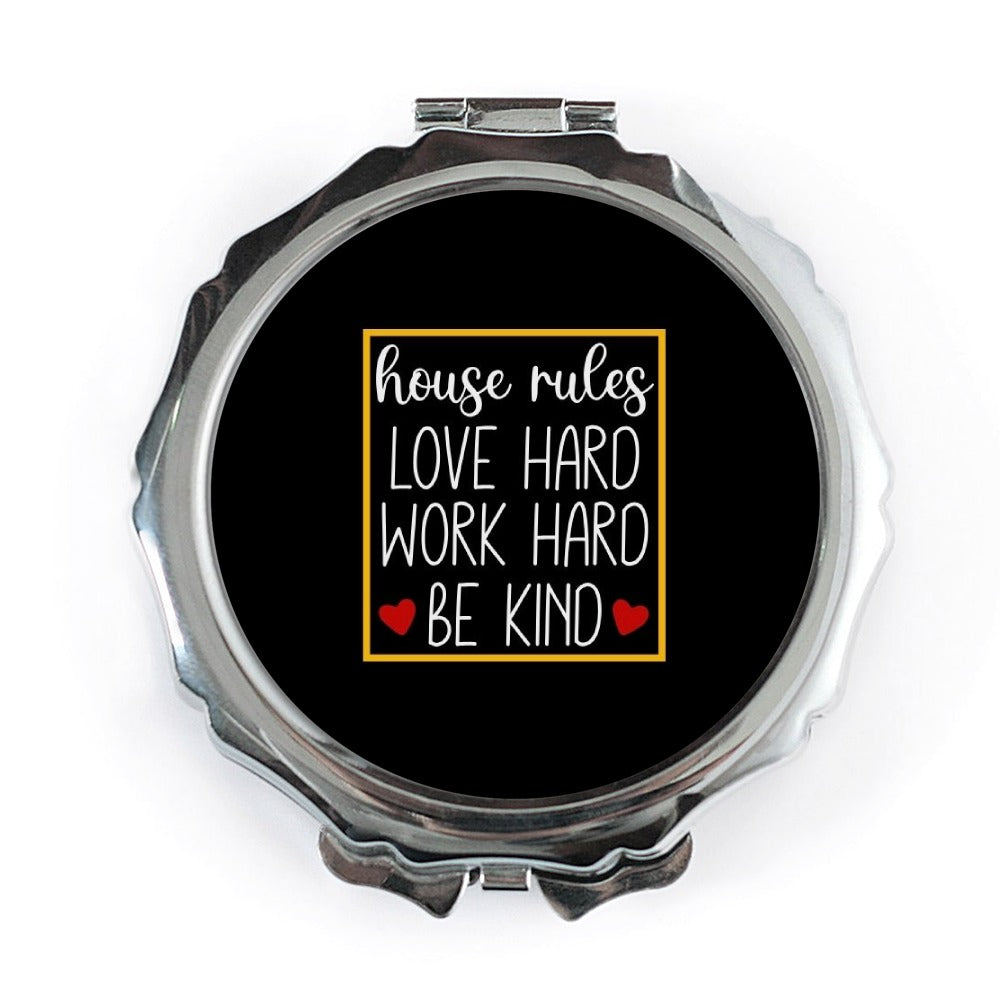 House Rules Pocket Mirror, Love Hard, Work Hard, Be Kind, Daily Inspiration, Gift for Her, Positive Affirmation, Motivational Mirror - Tawshia