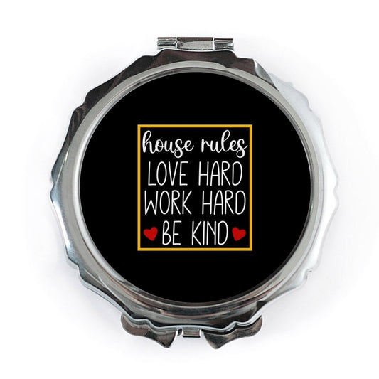 House Rules Pocket Mirror, Love Hard, Work Hard, Be Kind, Daily Inspiration, Gift for Her, Positive Affirmation, Motivational Mirror - Tawshia