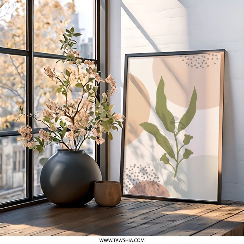 Botanical Wall Art, Abstract Leaves Print, Modern Minimalist Decor, Neutral Tones, Home Office Art, Trendy Wall Decor, Housewarming Gift - Tawshia