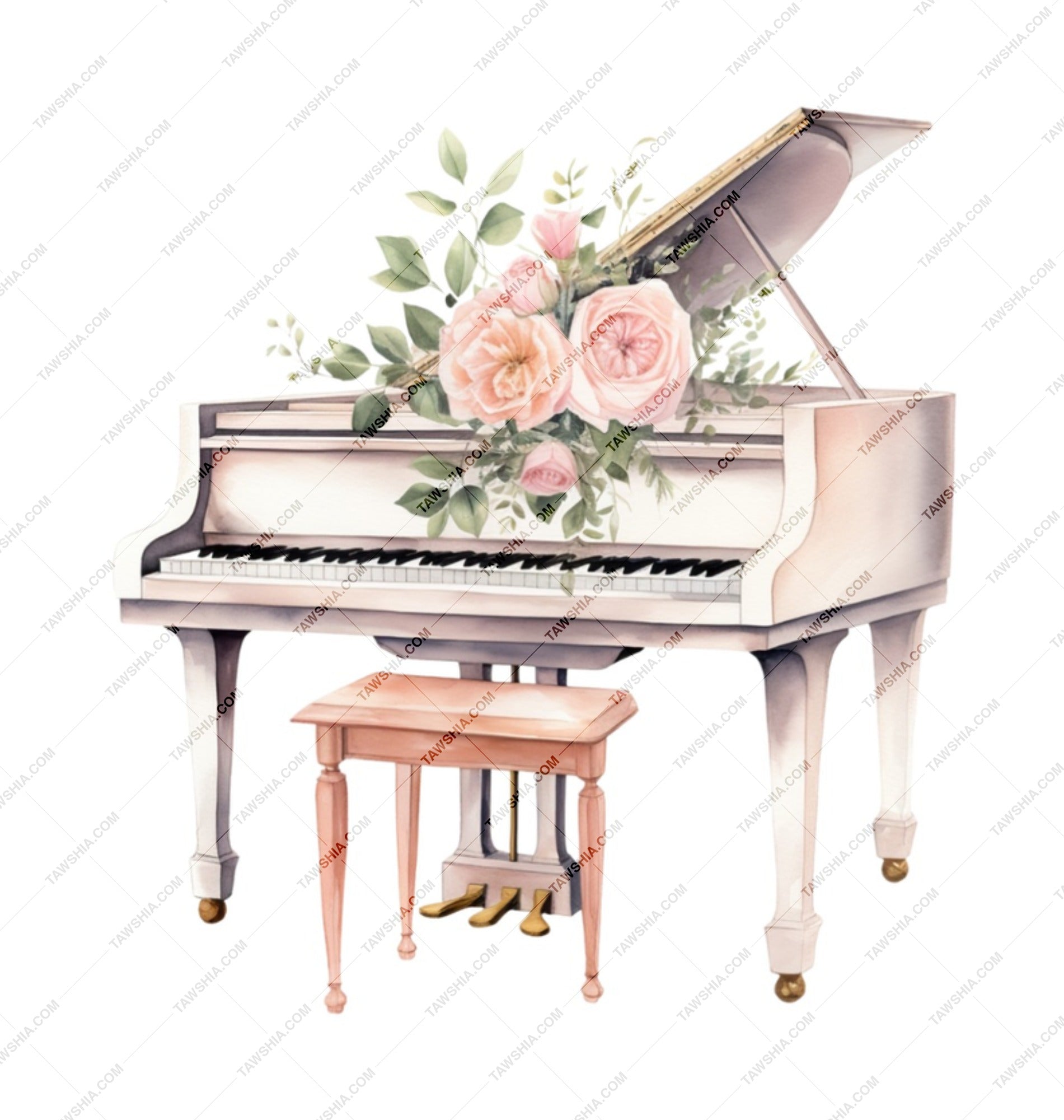 Floral Piano Mug, Watercolor Piano Art, Elegant Music Gift, Grand Piano Coffee Cup, Musician Gift, Piano Teacher Mug - Tawshia