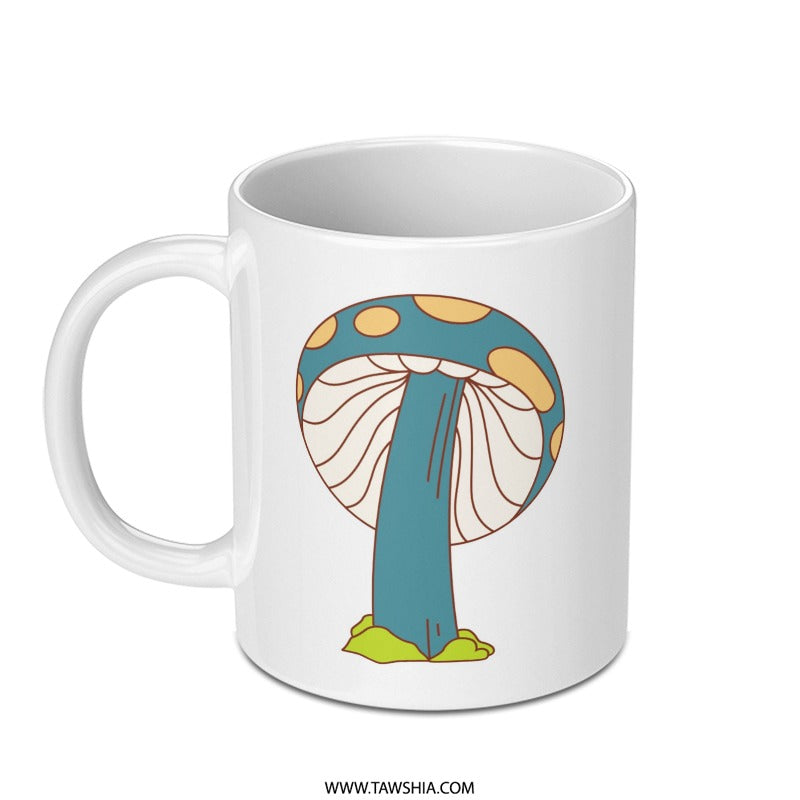 Mushroom Mug, Blue Mushroom Design, Whimsical Mug, Cute Tea Mug, Coffee Lover Gift, Kitchen Decor, Fungi Mug, Unique Mug Gift - Tawshia