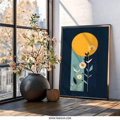 Floral Wall Art, Modern Flower Print, Botanical Home Decor, Abstract Sunflower Illustration, Minimalist Art Print, Circle and Floral Wall - Tawshia