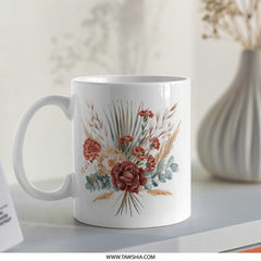 Floral Bouquet Mug, Watercolor Flower Coffee Cup, Elegant Botanical Tea Mug, Artistic Drinkware, Unique Floral Design Mug - Tawshia