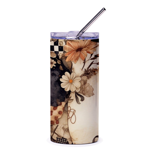 Floral Tumbler, Checkered Pattern Tumbler, Flower Tumbler, Decorative Tumbler, Elegant Tumbler, Novelty Tumbler, Unique Gift Idea - Tawshia