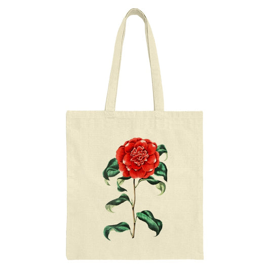 Camellia Flower Tote Bag, Red Floral Shopping Bag, Botanical Print, Aesthetic Grocery Bag, Everyday Bag, Gift Idea - Tawshia