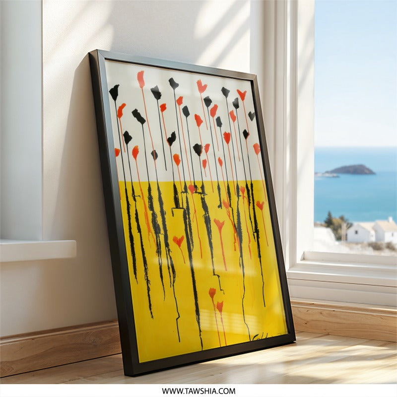 Abstract Floral Wall Art, Red Black Flowers Print, Modern Art Poster, Botanical Wall Decor, Unique Home Gift, Trendy Wall Art - Tawshia