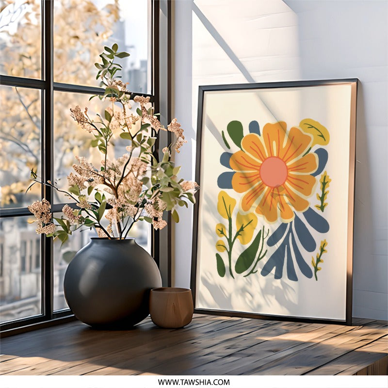 Abstract Floral Wall Art, Modern Flower Print, Botanical Art Decor, Trendy Home Wall Decor, Minimalist Floral Design - Tawshia