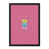 Macaron Wall Art, Kawaii Food Print, Cute Dessert Illustration, Pink Background, Colorful Pastry, Home Decor, Kitchen Art - Tawshia