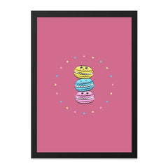 Macaron Wall Art, Kawaii Food Print, Cute Dessert Illustration, Pink Background, Colorful Pastry, Home Decor, Kitchen Art - Tawshia