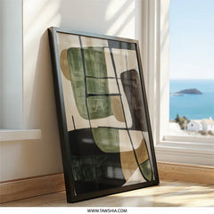 Abstract Wall Art, Modern Painting Print, Green Brown Artwork, Geometric Home Decor, Contemporary Art Print, Office Wall Decor - Tawshia
