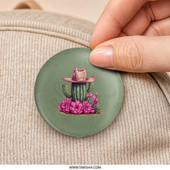 Cactus Pinback Button, Cowboy Hat, Desert Flower Pin, Western Style, Cute Novelty Badge, Trendy Accessories, Gift for Plant Lovers - Tawshia