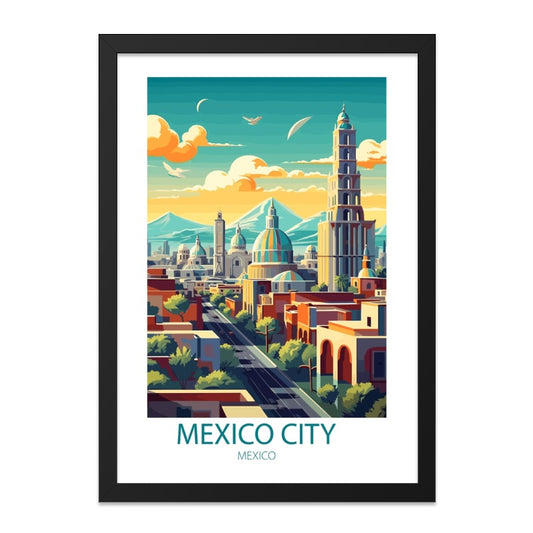Mexico City Wall Art, Illustrated Mexico Skyline Print, Mexico Travel Poster, Landmark Art, Colorful Cityscape, Home Decor - Tawshia