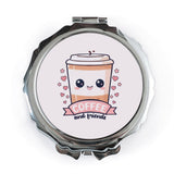 Coffee and Friends Pocket Mirror, Cute Kawaii Coffee Cup Compact Mirror, Gift for Coffee Lover, On The Go Makeup Mirror - Tawshia