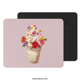 Floral Ice Cream Mouse Pad, Cute Desk Decor, Spring Flowers, Office Gift, Trendy Computer Accessory, Unique Workstation, Pastel Aesthetic - Tawshia