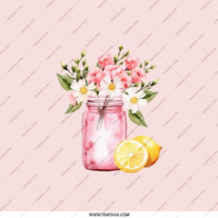 Floral Bouquet Pocket Mirror, Lemon Design, Pink Mason Jar, Compact Mirror, Handbag Mirror, Makeup Mirror, Cute Mirror - Tawshia