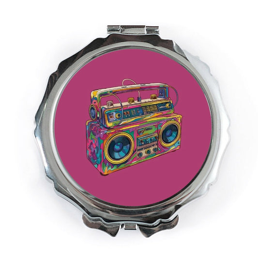 Boombox Pocket Mirror, Retro Radio Design, Colorful 80s Style, Handbag Compact Mirror, Unique Gift for Music Lovers, Portable Mirror - Tawshia