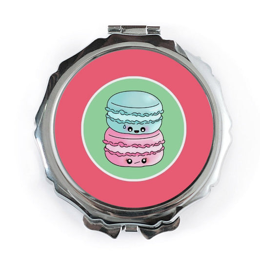 Kawaii Macaron Pocket Mirror, Cute Foodie Gift, Pink and Blue Sweets Compact, Makeup Mirror, Aesthetic Mirror, Travel Size Mirror - Tawshia