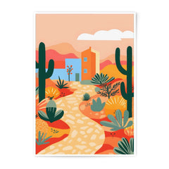 Desert Landscape Photographic Print, Cactus Illustration Art, Southwestern Home Decor, Colorful Desert Scene, Desert House Wall Art - Tawshia