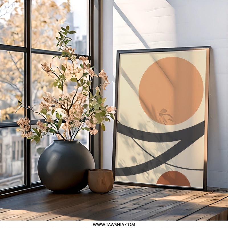 Abstract Shapes Wall Art, Geometric Prints, Contemporary Art, Modern Home Decor, Circle Art, Beige and Brown Art, Minimalist Wall Art - Tawshia