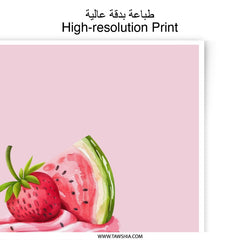 Cupcake Photographic Prints, Strawberry Watermelon Art, Dessert Wall Decor, Sweet Treat Prints, Food Illustration Prints, Kitchen Art - Tawshia