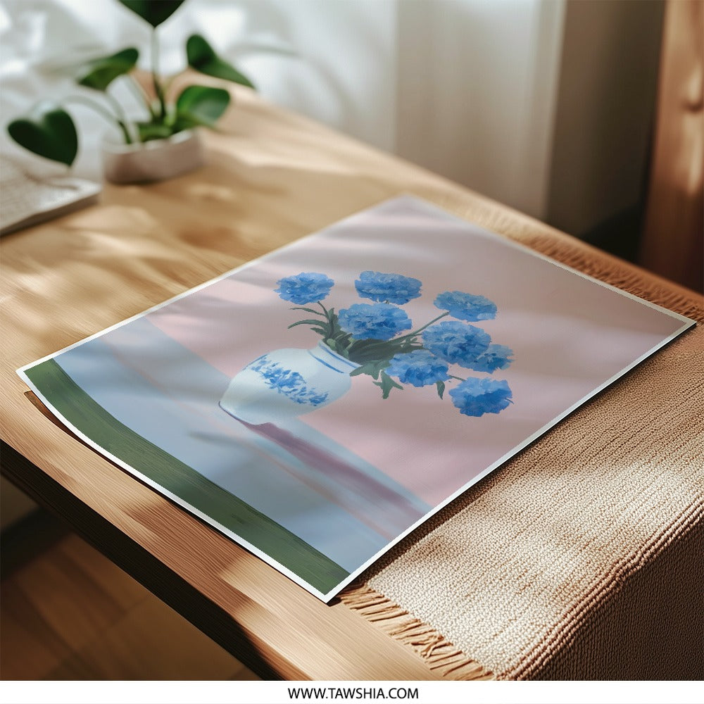 Blue Flower Photographic Print, Still Life Art Print, Floral Vase Print, Modern Wall Decor, Home Decor - Tawshia
