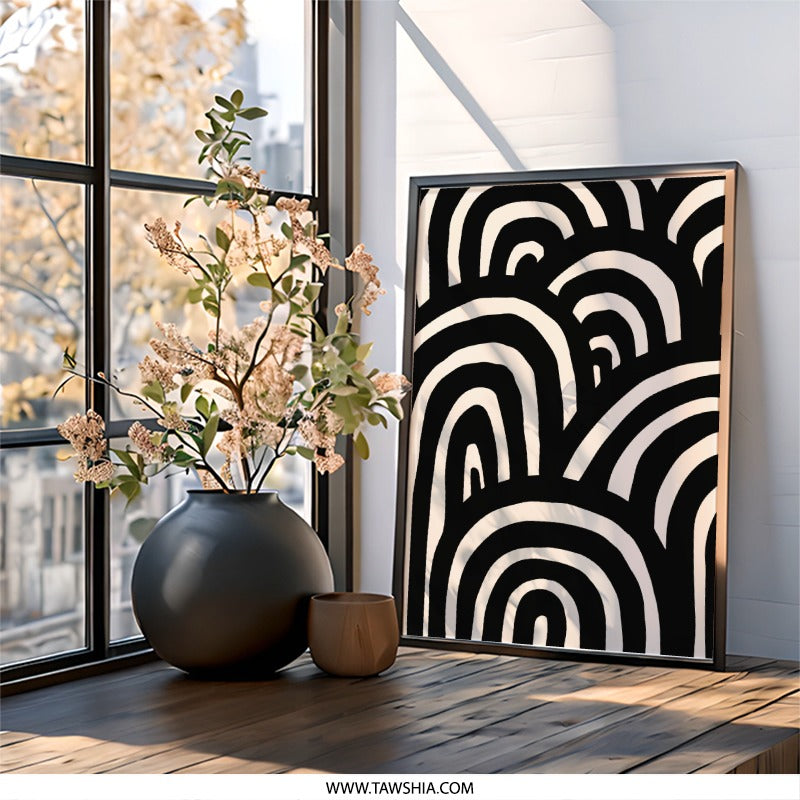 Abstract Arches Wall Art, Modern Print, Black and Beige Pattern, Minimalist Decor, Unique Design, Stylish Home Decor, Arch Wall Art - Tawshia