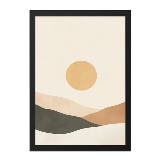 Minimalist Sunrise Wall Art, Abstract Landscape Print, Modern Home Decor, Neutral Tones, Boho Wall Decor, Sun and Mountain Art - Tawshia