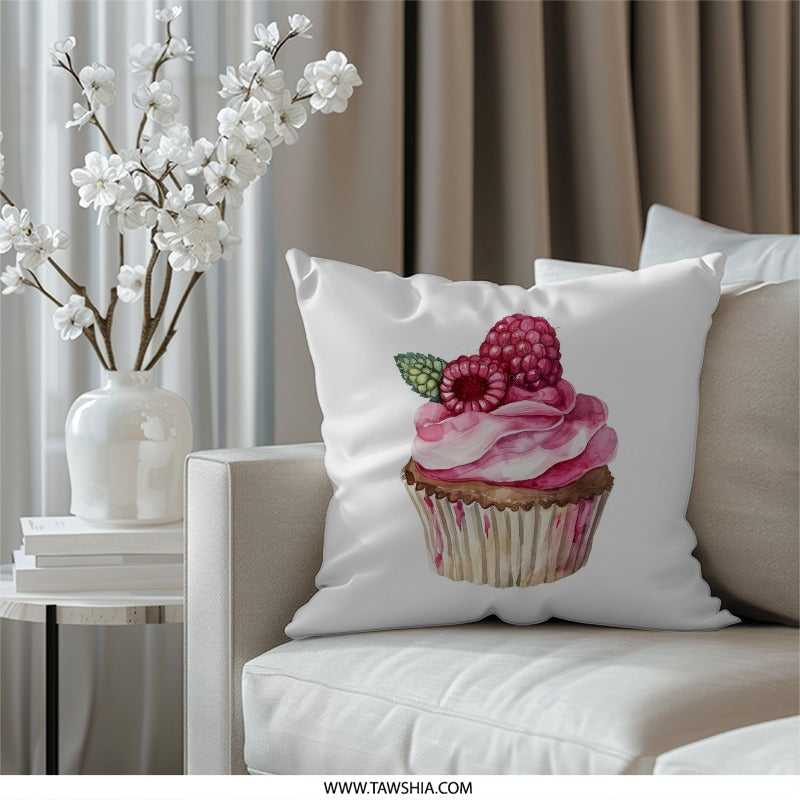 Raspberry Cupcake Pillow, Foodie Decor, Dessert Pillow, Cute Pillow, Kitchen Decor, Baking Lover Gift, Sweet Treat Pillow - Tawshia