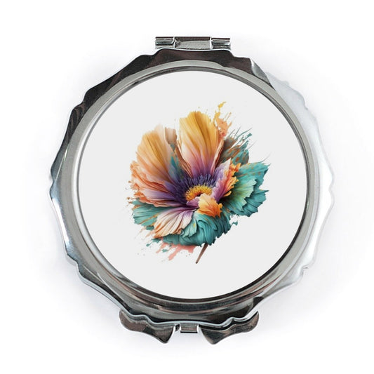 Abstract Flower Pocket Mirror, Floral Makeup Mirror, Colorful Cosmetic Mirror, Beautiful Bloom Design, Gift for Her, Travel Size Mirror - Tawshia