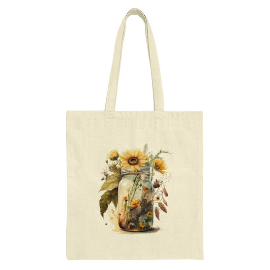 Sunflower Tote Bag, Mason Jar Flowers, Floral Grocery Bag, Watercolor Art, Everyday Tote, Book Bag, Cute Tote, Unique Gift, Shopping Bag - Tawshia