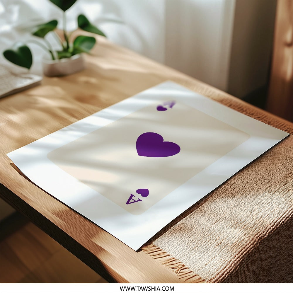 Ace of Hearts Photographic Print, Playing Card Art, Purple Heart, Card Game Wall Decor, Minimalist Art, Casino Decor - Tawshia