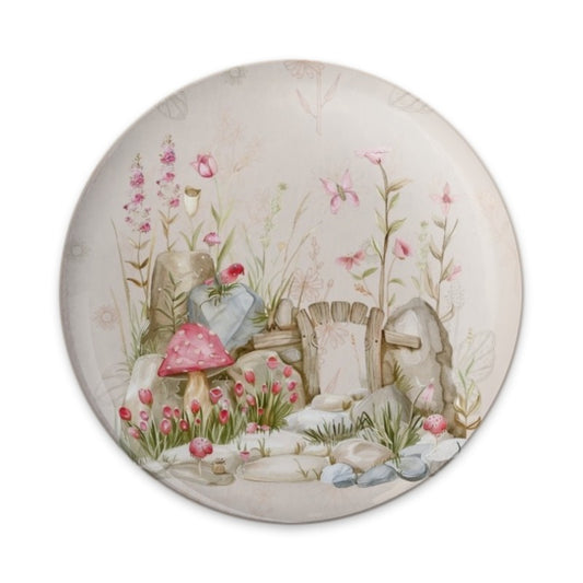 Fairy Garden Pinback Button, Pink Flowers, Mushroom, Whimsical Scene, Cute Button, Nature Inspired, Backpack Accessories, Gift Idea - Tawshia
