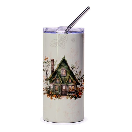 Cottagecore Tumbler, Cozy House Tumbler, Watercolor House Tumbler, Autumn Fall Vibes Tumbler, Cute Green House Tumbler, Tumblers - Tawshia